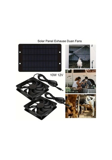Dashanshop Siyah 10w 12v Güneş Enerjili Çift Fan Kümes Sera Dolap Hayvan Evi Pencere Havalandırma