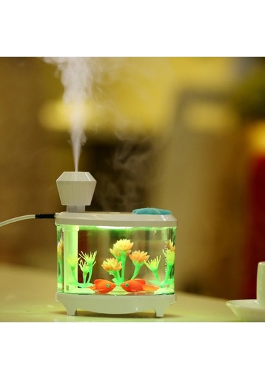 Dancemonkey Usb Mini Akvaryum Nemlendirici Ve Hava Temizleyici - 460ml Su Tankı, Led Gece Lambası