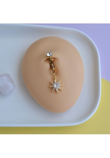 Deliksiz Kuzey Yıldızı Sallantılı Sıkıştırma Klipsli Göbek Piercingi Belly Piercing Gri