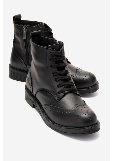 Luvishoes Nelvy Siyah Cilt Hakiki Deri Kadın Bot Siyah