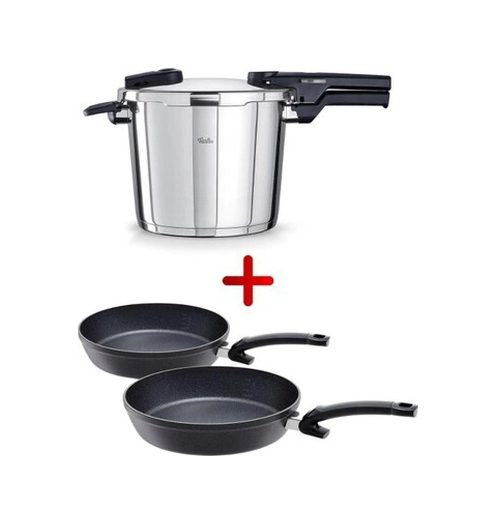 Fissler Vitaquick Glossy Düdüklü Tencere 6.0l Ve Adamant Comfort Tava Seti 24cm 28 Cm Bakır - Siyah