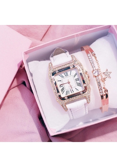 Yeni Şık Saat Kadın Namlu Kare Kemer Bayan Saati Kadın Saati Öğrenci Gündelik Saati Beyaz Tekli Saat Diğer