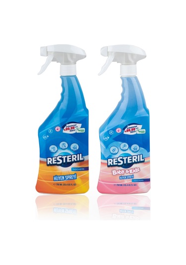 Resteril Doğal Alkolsüz Parfümsüz Bebek Alanı + Yüzey Hijyen Spreyi 2 x 750 ML