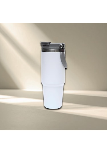 Pipetli Termos Bardak 900 Ml Paslanmaz Çelik -çift Kullanımlı Kapak Beyaz