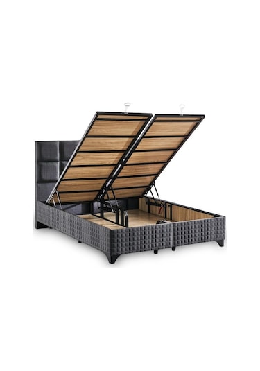 Star Yatak Seti 100x200 Cm Tek Kişilik Yaylı Sert Ortopedik Yatak Antrasit Lüks Baza Başlık Takımı 100 x 200