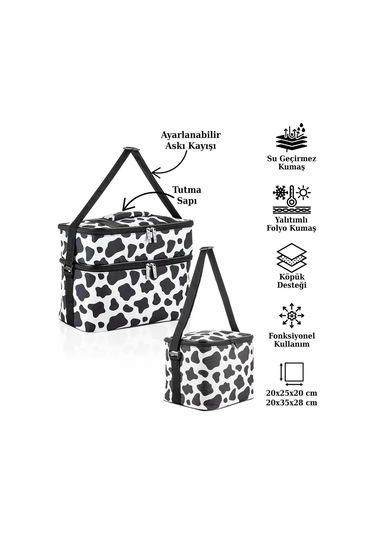 Ns Reliable Kamp Piknik Termal Soğutucu Yalıtımlı Buzluk Termos Çanta 2 Li Set - 960 Dalmaçya Desenli Çok Renkli