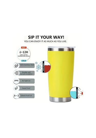20oz Kapaklı Bardak Paslanmaz Çelik Vakum Yalıtımlı Çift Duvar Seyahat Tipi Yellow Sarı