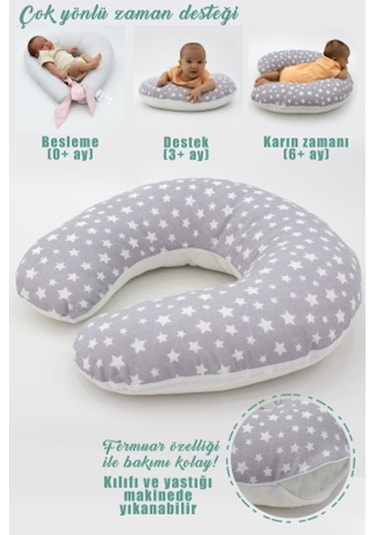 Mordesign Bebek Emzirme Önlüğü Ve Yastık 2' Li Avantajlı Set, Stars Serisi, Gri Zg920-1