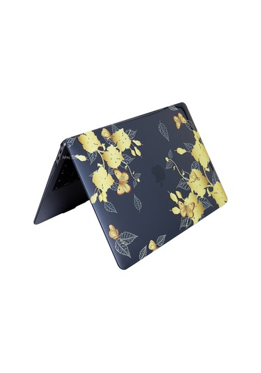 Macbook Air Kılıf 13.6 İnç M2-m3, Flower-01nl Touchıd'li Air M2-m3 A2681 A3113 İle Uyumlu Sarı