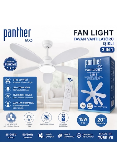 Panther Tavan Tipi Kumandalı Ledli Vantilatör