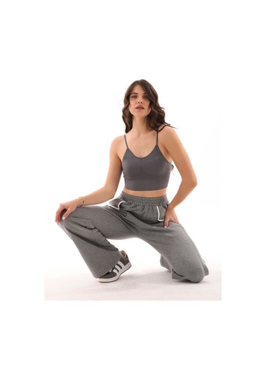 Kallima Gri Beyaz Tasarım Cepli Şeritli Üç İplik Eşofman Altı Gri