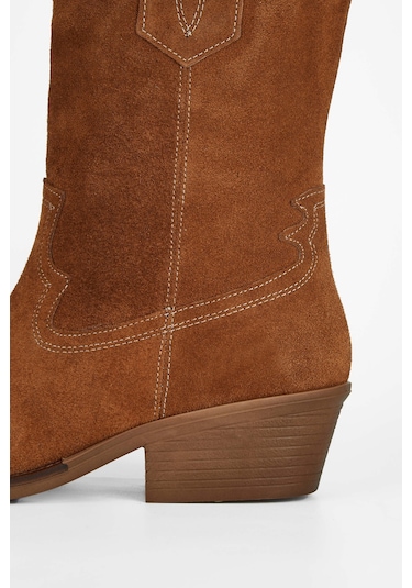 Tamer Tanca Kadın Hakiki Deri Taba Süet Western Bot 231 2068 Bn Bot Sk23/24 Taba Suet