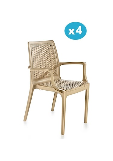 Omnipazar Sy-2524 Örgü Desenli Rattan Bahçe Koltuk Sandalye 4'lü Set Bej Bej