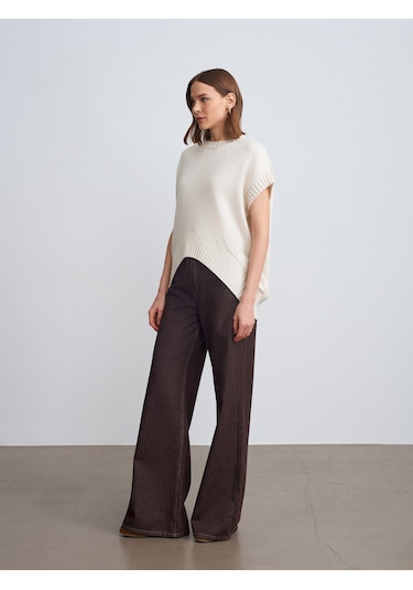 Dilvin 10839 Yün Karışımlı Oversize Süveter-ekru Ekru