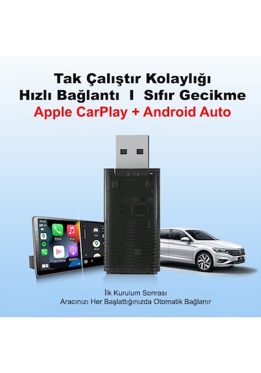 Dark 2 İn1 Kablosuz Carplay Ve Android Auto Adaptörü