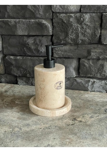 Yeni Traverten Doğal Sıvı Sabunluk Ve Tepsisi 2,li Set Gold