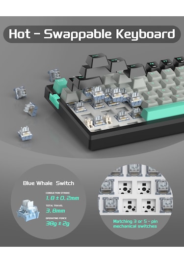 Magegee Sky98 99 Tuş Gasket Rgb Hot-swap Kablolu Siyah-gri Gaming Klavye