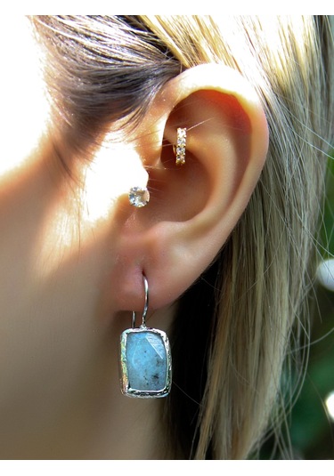 Doğal Taş Aytaşı Doğal Taşlı Rodyum Kaplama Kadın Küpe Euku3ayr Beyaz