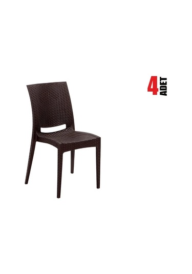4 Adet Rattan Kolsuz Kahve Sandalye Balkon Bahçe Teras Kahve