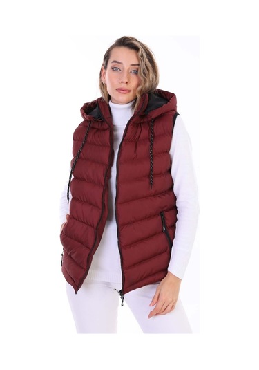 Euromoda Everest Kadın Jel Dolgu Kapüşonlu Şişme Yelek Bordo