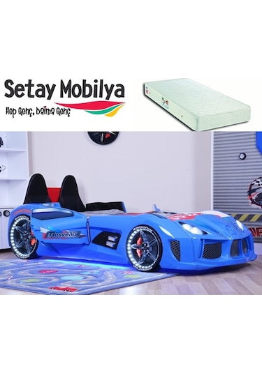 Setaymobilya Arabalı Yatak Audi V7 + Ortopedik Yatak , Kapıları Açılan , Setay
