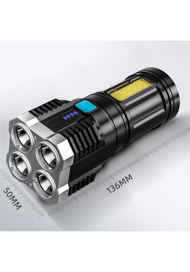 Abs Plastik 4 Aydınlatma Işığı 4 Led Cob El Feneri Mini Taşınabilir El Feneri Usb Şarj Edilebilir Cob Çalışma Işığı Siyah