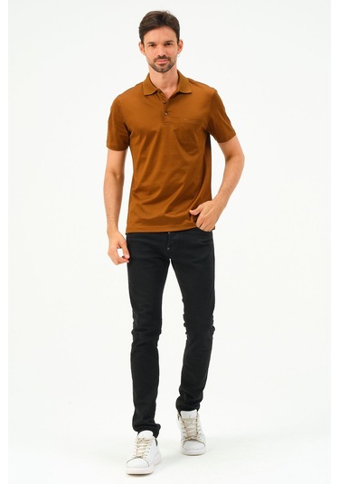 Classıc Kısa Kollu Mercerize Regular Erkek Polo Yaka Tshırt Pastel Turuncu