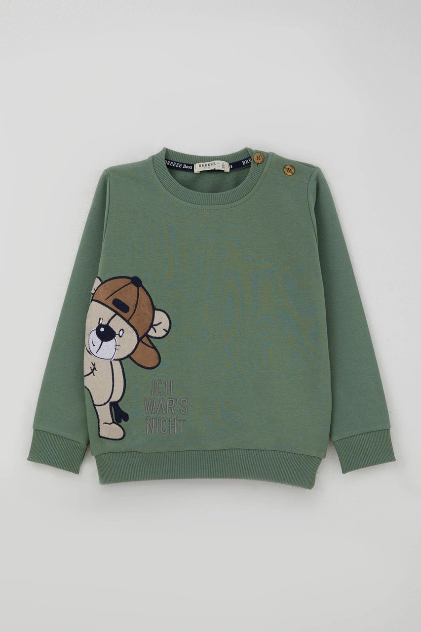 Breeze Erkek Çocuk Eşofman Takımı Sevimli Ayıcık Nakışlı 1-4 Yaş, Haki Yeşil Haki Yeşil