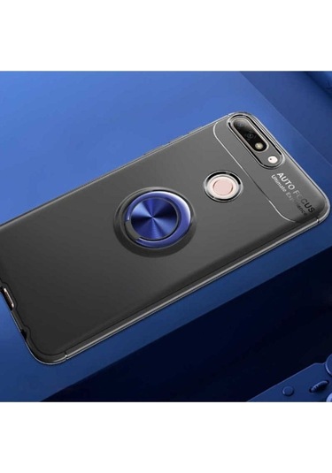Huawei Y7 2018 Kılıf Zore Ravel Silikon Kapak Siyah-Mavi