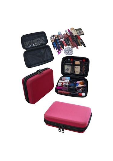 Makyaj Çantası Sert Kapaklı Kozmetik Seyahat Organizeri Pembe