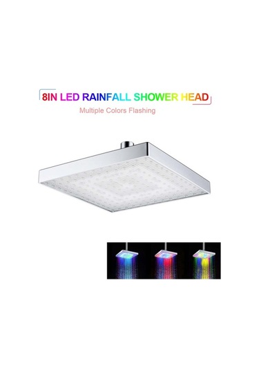 8 İnç Kare Led Duş Başlığı, Su Akışı İle Çalışır, Renkli Işık Efekti, Rgb Sıcaklık Tespiti, Metal Yapı Gümüş Gümüş