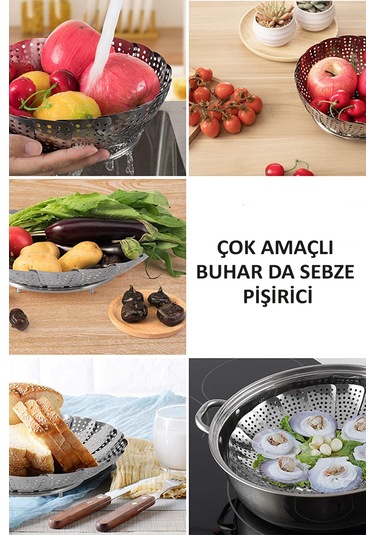 Paslanmaz Çelik Buharlı Pişirici Katlanır Buharda Sebze Pişir