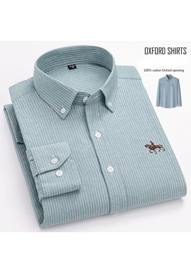 Dval2024 Erkek Pamuklu Çiçek Desenli Uzun Kollu Gömlek - Rahat At İşlemeli Modellerhaki Haki