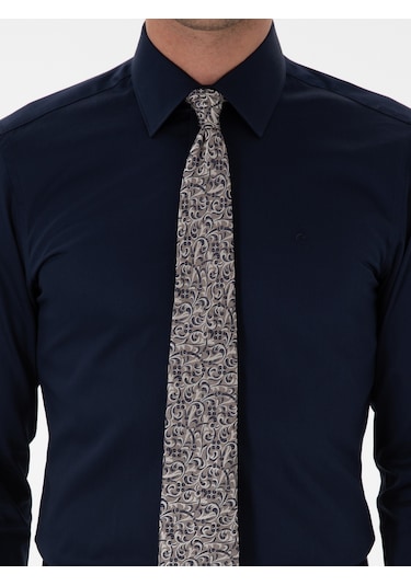 Cacharel Lacivert Slim Fit Pamuklu Klasik Gömlek
