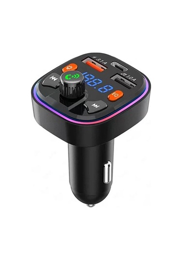 Q5 3.1a Usb + Pd Bluetooth Araç Şarj Cihazı Araba Fm Verici Renkli Aydınlatma