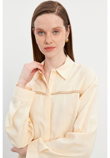 Stella Pulvis Bej Şerit Detaylı Çizgili Gömlek Bej