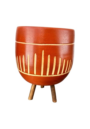 Bitki Tasarımı Çizgi Desenli Toprak Saksı 3 Ayaklı 19 Cm