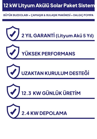 12 Kw Lityum Akülü Solar Güneş Enerjisi Sistemi