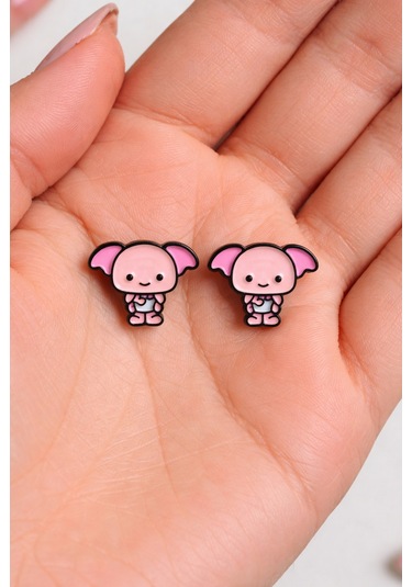 Dobby Figürlü Pembe Küpe Unisex Renkli Karakter Tasarım Çok Renkli