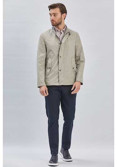 Koyu Bej Dik Yaka Yarım Astar Comfort Fit Rahat Kesim Casual Mont 1007240150-Koyu Bej