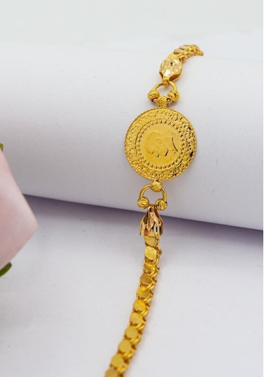 22 Ayar Altın Bileklik Pullu Zincirli Çeyrekli Bileklik