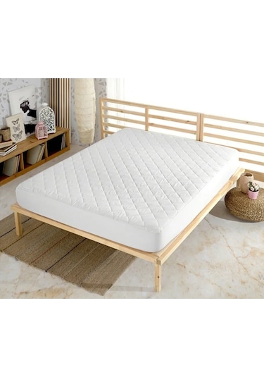 Kapitone Fitted Çift Kişilik Pamuklu Yatak Koruyucu Alez Beyaz