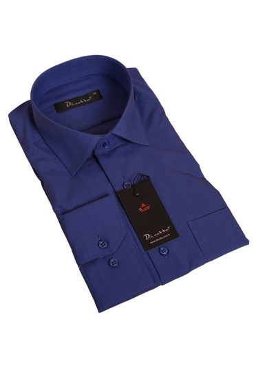 Saks Mavi Büyük Beden Rahat Kesim Cepli Uzun Kol Regular Fit Erkek Gömlek - 150-28 001