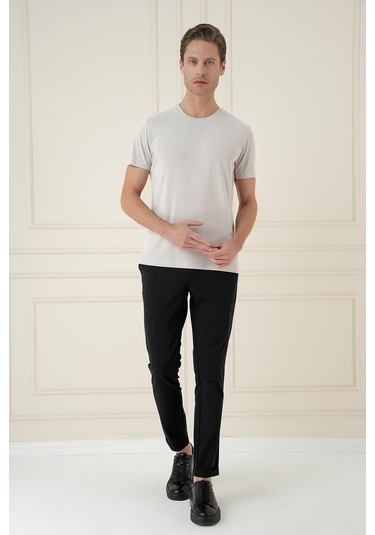 Comfort Fit Bisiklet Yaka Modal Kısa Kol Casual Taş Tişört Ts 895 Taş