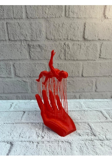 El Formlu İnsan Figürü Kırmızı Modern Dekoratif Biblo Soyut Tasarım 12x18 Cm