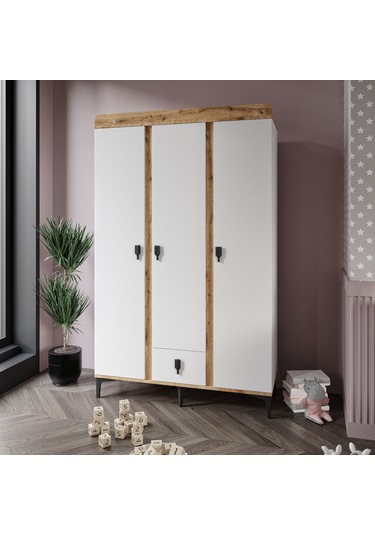 Patiko Rose 3 Kapaklı Dolap Meşe