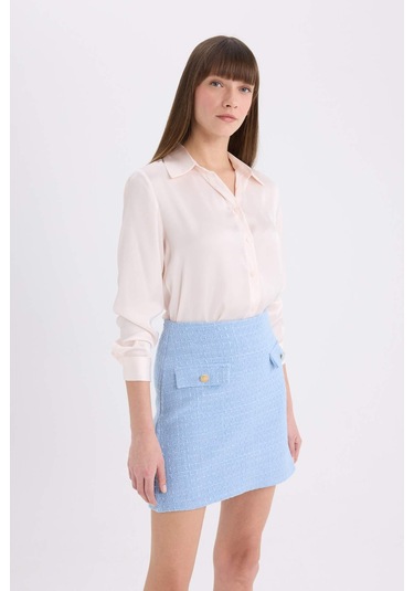 Defacto Regular Fit Basic Düz Saten Uzun Kollu Gömlek E1783ax24wner194 Ekru