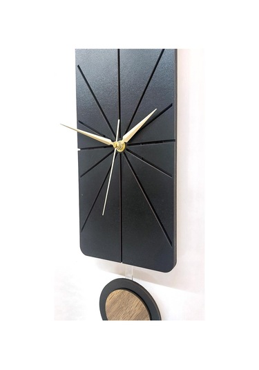 Cajuart Modern Uzun Ahşap Siyah Çarpraz Çizgili Sarkaçlı Duvar Saati