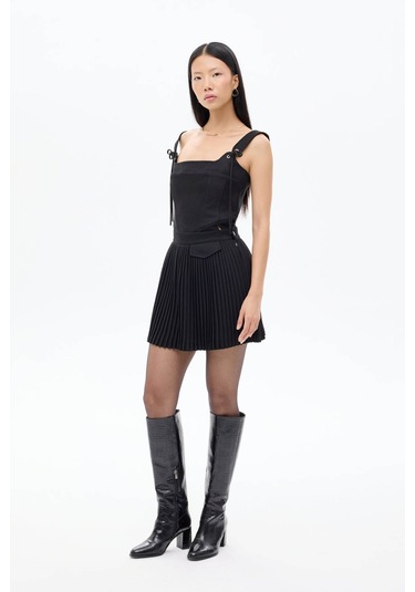 Quzu Pileli Siyah Kadın Etek Etk01102 Siyah