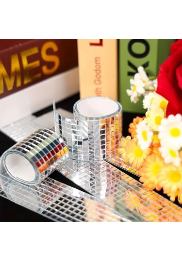 1 Metre Uzunluğunda Gümüş Renk Aynalı Mozaik Taşlı Dekor Bandı 4